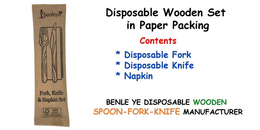 wooden Cutlery Set in paper packing